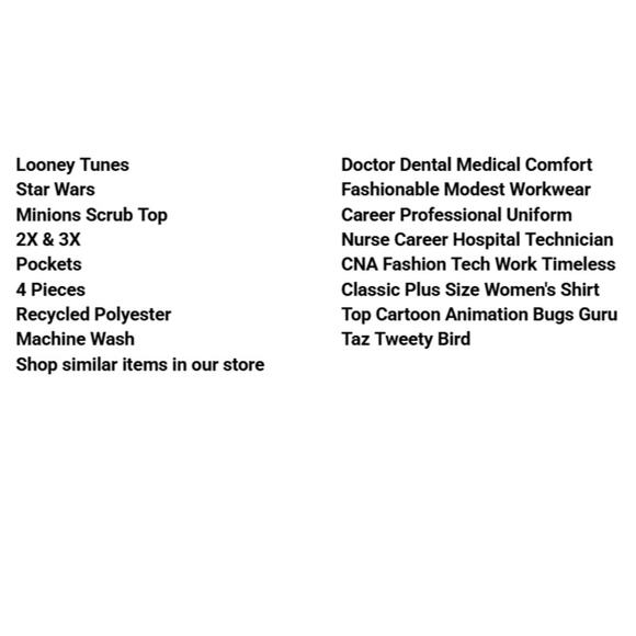 Looney Tunes Star Wars Minions Scrub Top 2X 3X Pockets Uniform Career Workwear - Picture 3 of 15